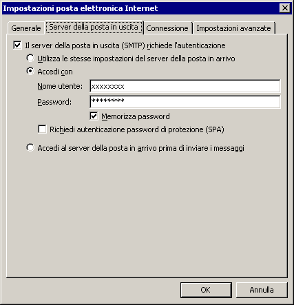 Outlook 2007 - Impostazioni posta elettronica internet - Server posta in uscita (SMTP)