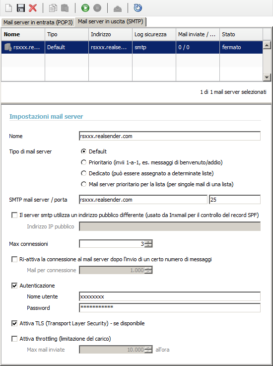 inxmail professional - impostazioni generali - amministrazione - mail server - mail server in uscita (smtp)