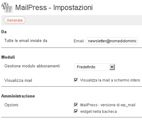 MailPress - impostazioni - generale