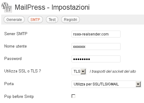 MailPress - impostazioni - smtp