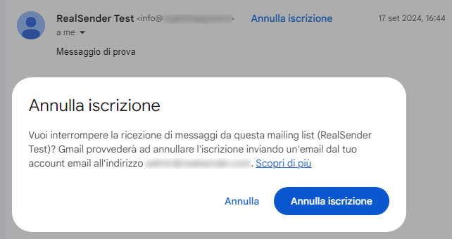 gmail annulla iscrizione